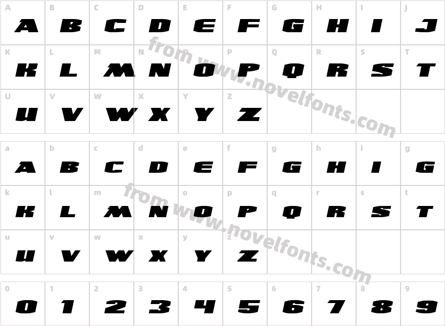 UltraViolent BB ItalicCharacter Map