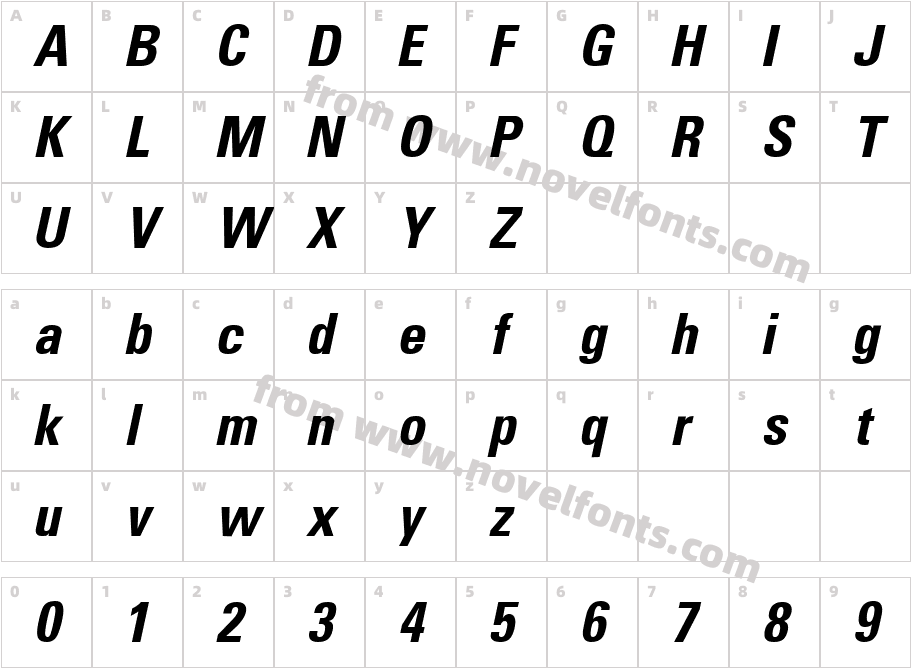 UniformCondBoldObliqueCharacter Map