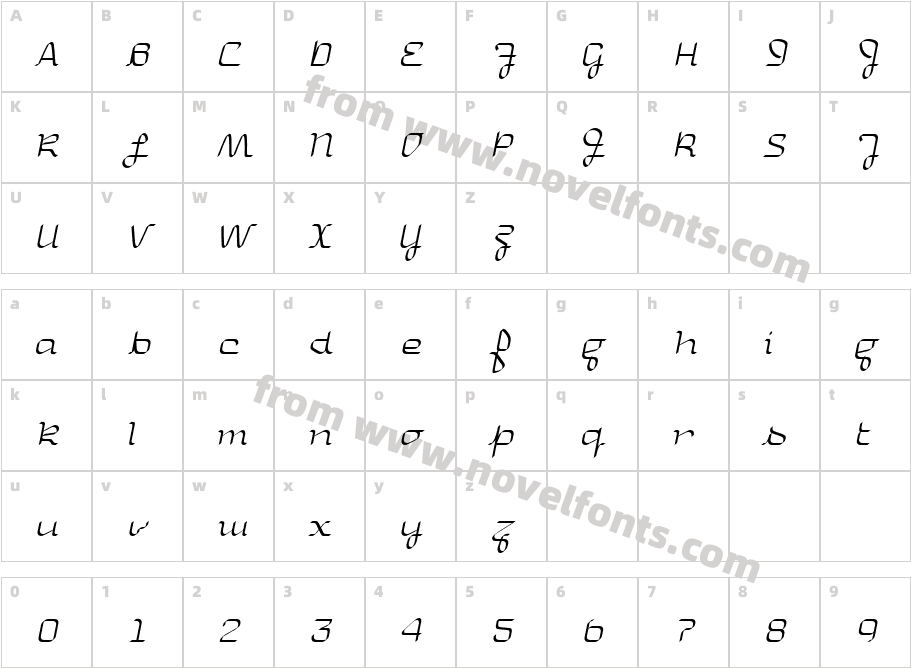 Uniglow-FiftyCursiveCharacter Map