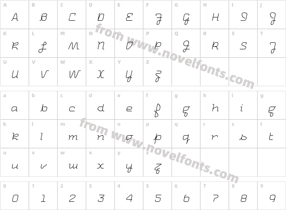 Uniglow-TwentyFiveCursiveCharacter Map