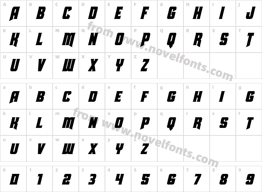 Union Gray Condensed ItalicCharacter Map