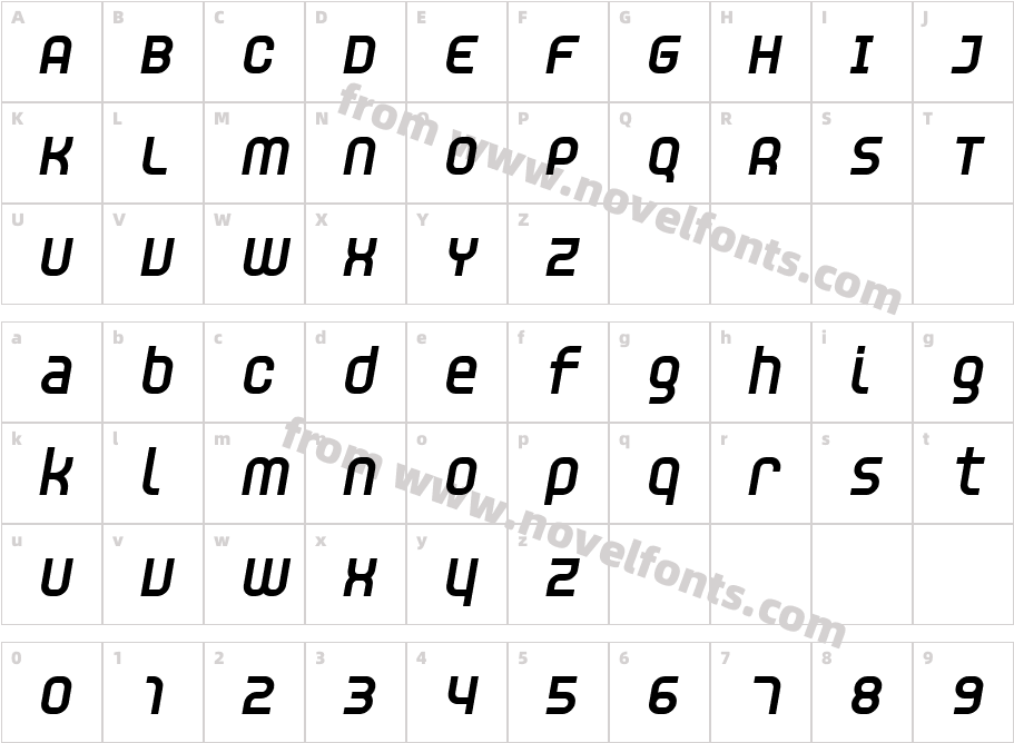 Unisect ExtraBoldObliqueCharacter Map