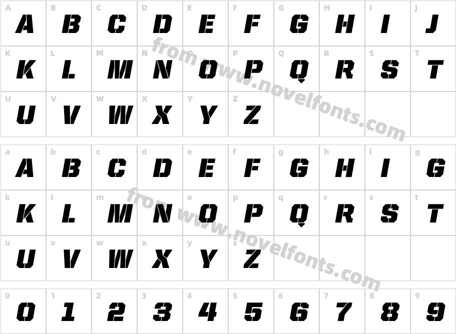 UnitedItalicReg-StencilCharacter Map