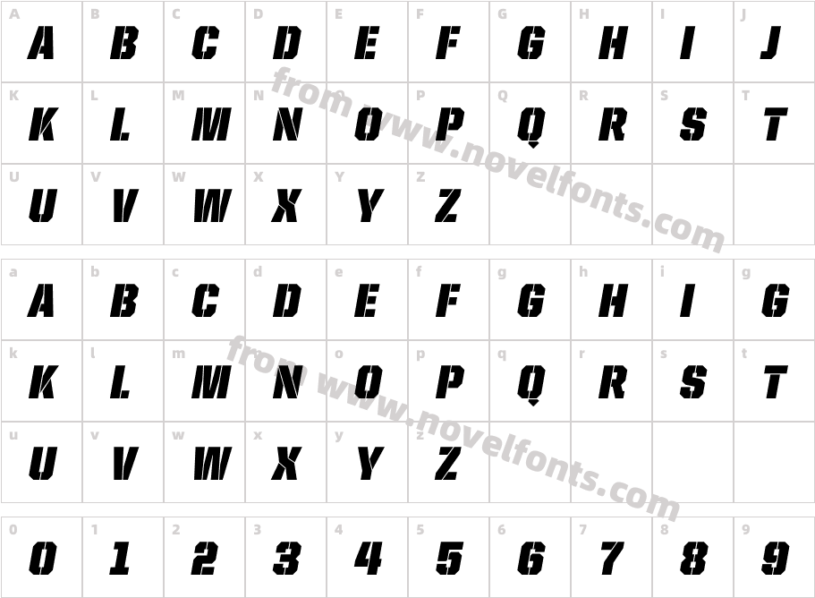 UnitedItalicSemiCond-StencilCharacter Map