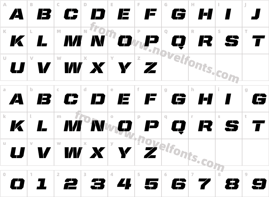 UnitedItalicSemiExt-StencilCharacter Map