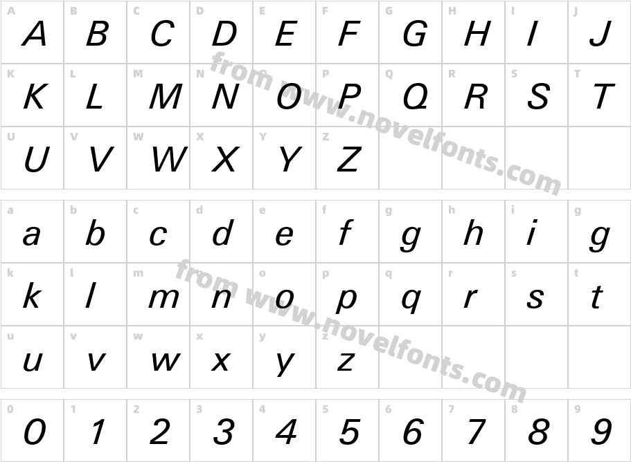 Univers ATT ItalicCharacter Map