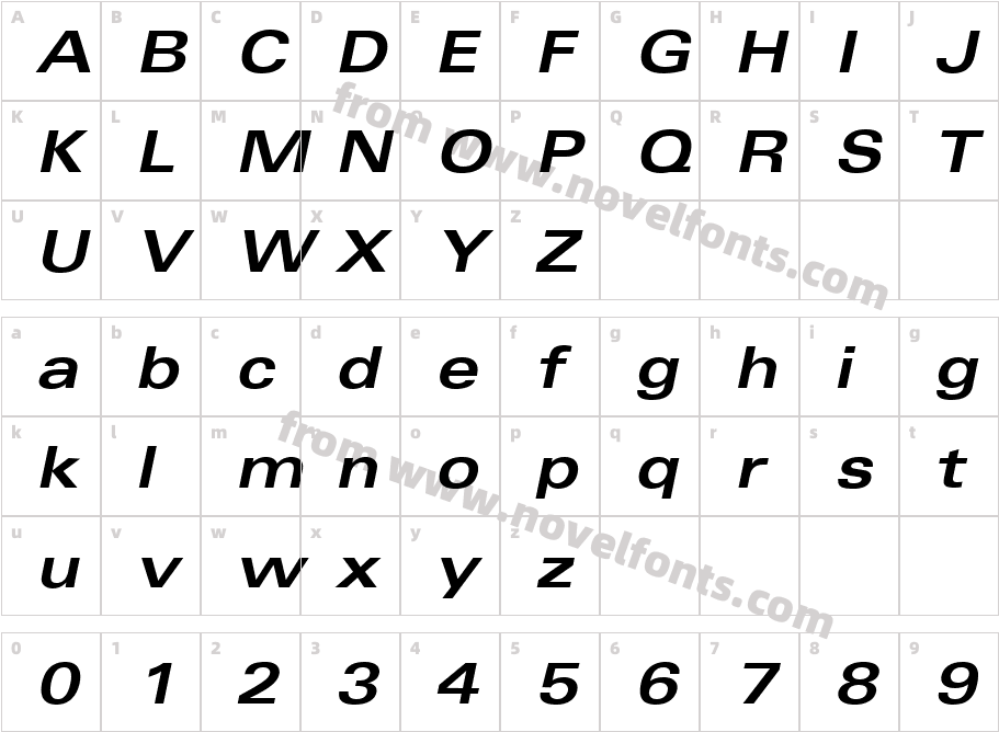 Univers LT 63 Bold Extended ObliqueCharacter Map