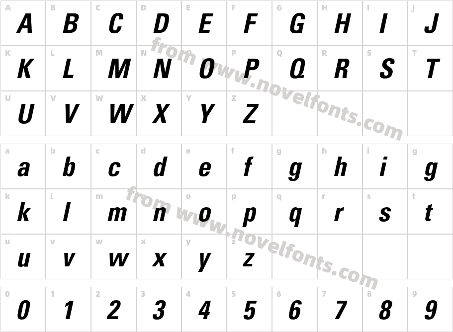 Univers-CondensedBoldObliqueCharacter Map