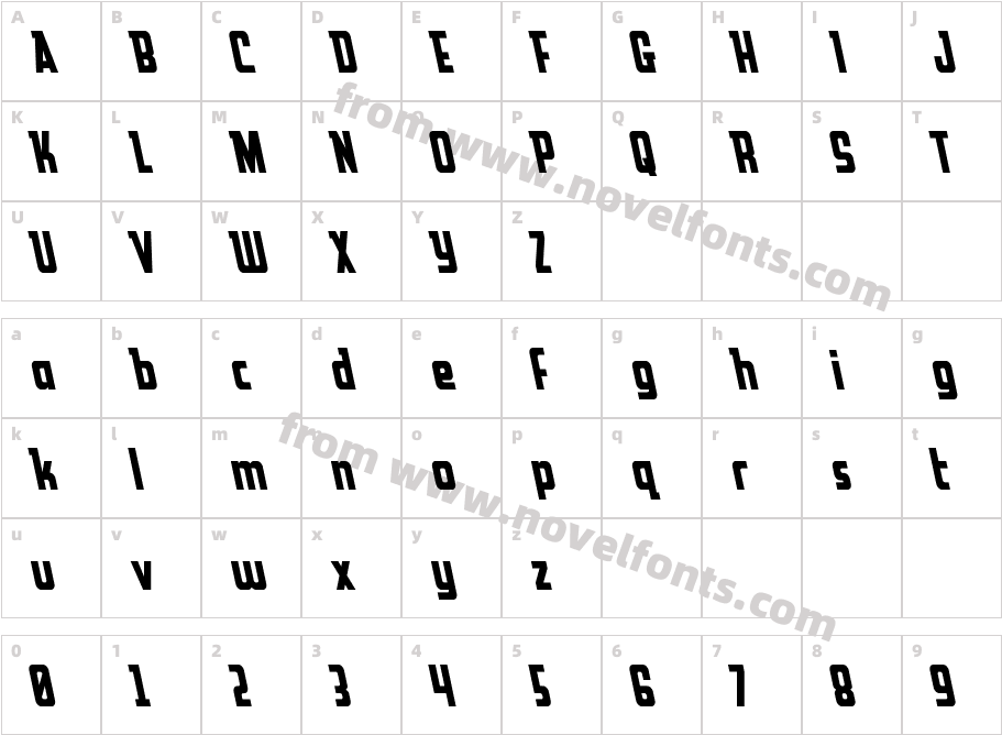 Upper Punch LeftalicCharacter Map