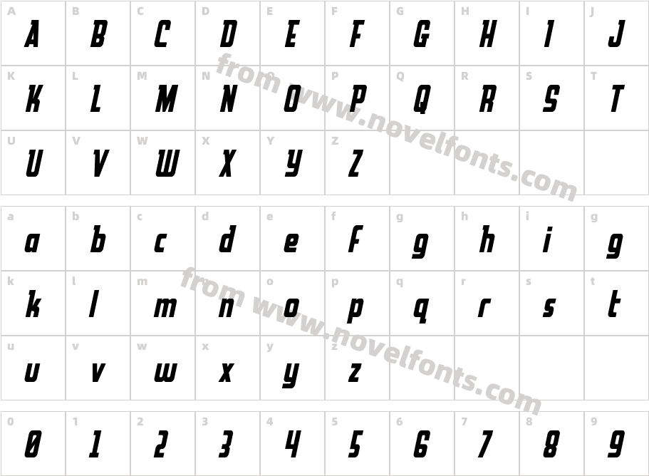 Upper Punch Spaced ItalicCharacter Map