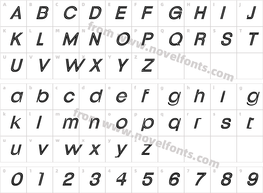 Uptight ItalicCharacter Map