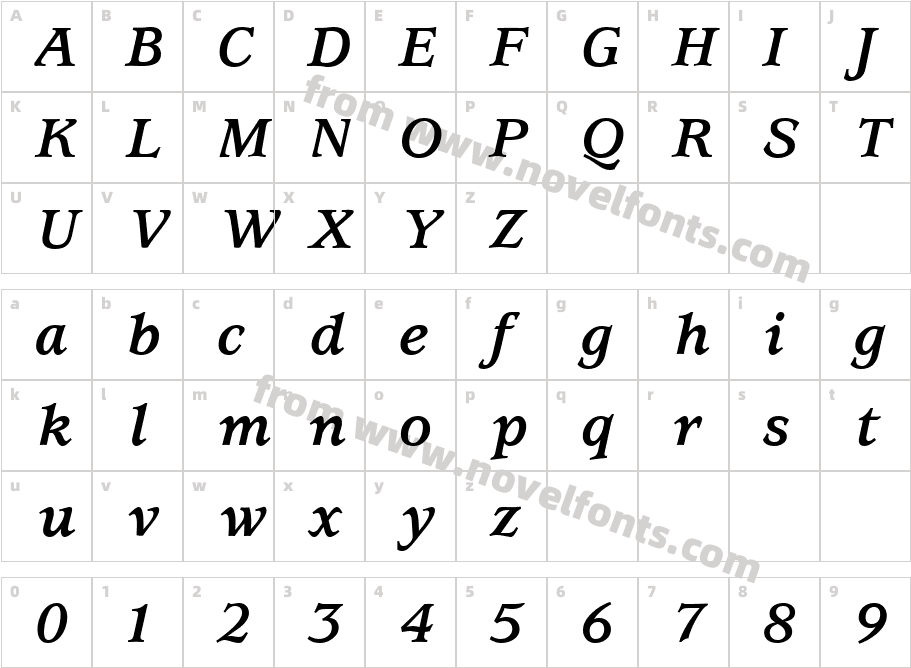 Usherwood Bold ItalicCharacter Map