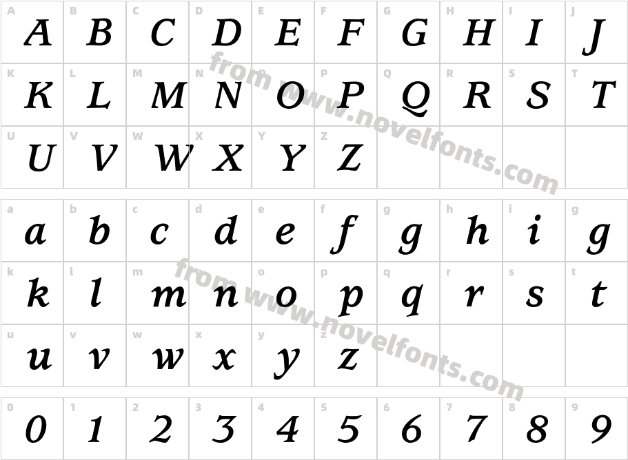 UsherwoodBoldItalicCharacter Map