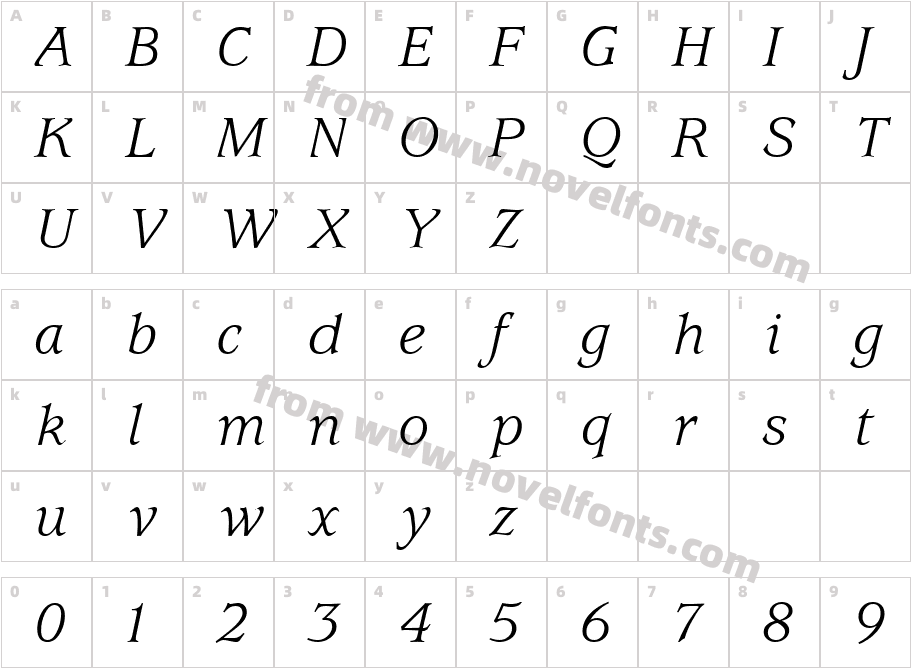 UsherwoodBookItalicCharacter Map