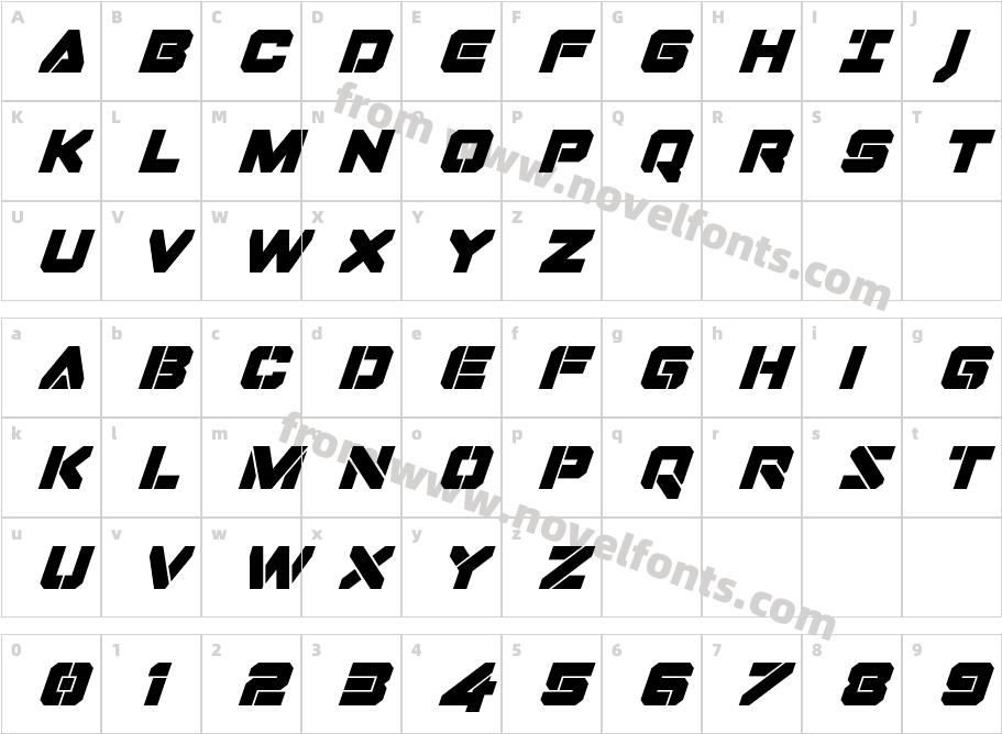 Domino Jack Super-Italic ItalicCharacter Map