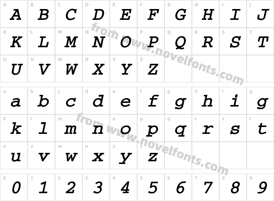 VNI-Couri-Bold-ItalicCharacter Map