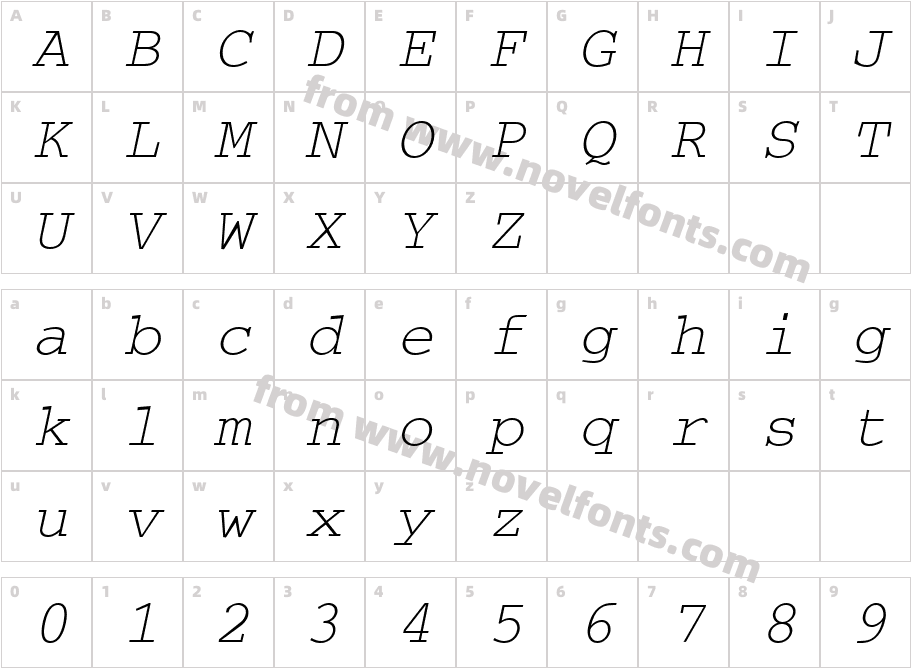 VNI-Couri-ItalicCharacter Map