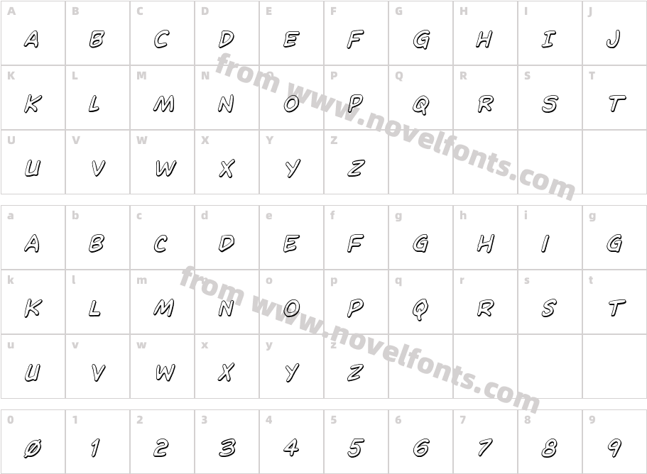 Domino Mask 3D ItalicCharacter Map