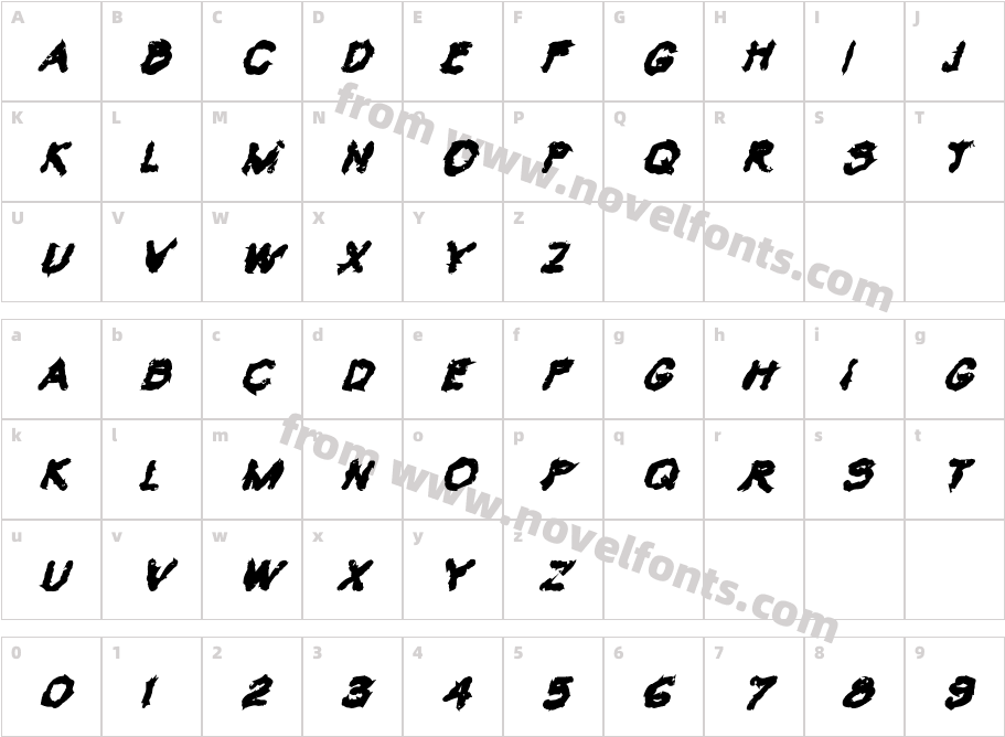 VTC Krinkle-Kut Bold ItalicCharacter Map