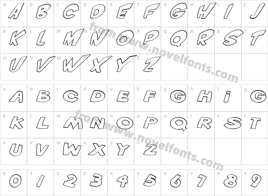 VTC ScreamItLoud Outline ItalicCharacter Map