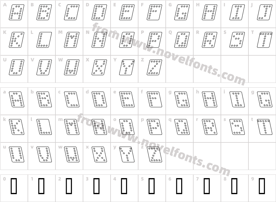 Domino bred kursiv omridsCharacter Map