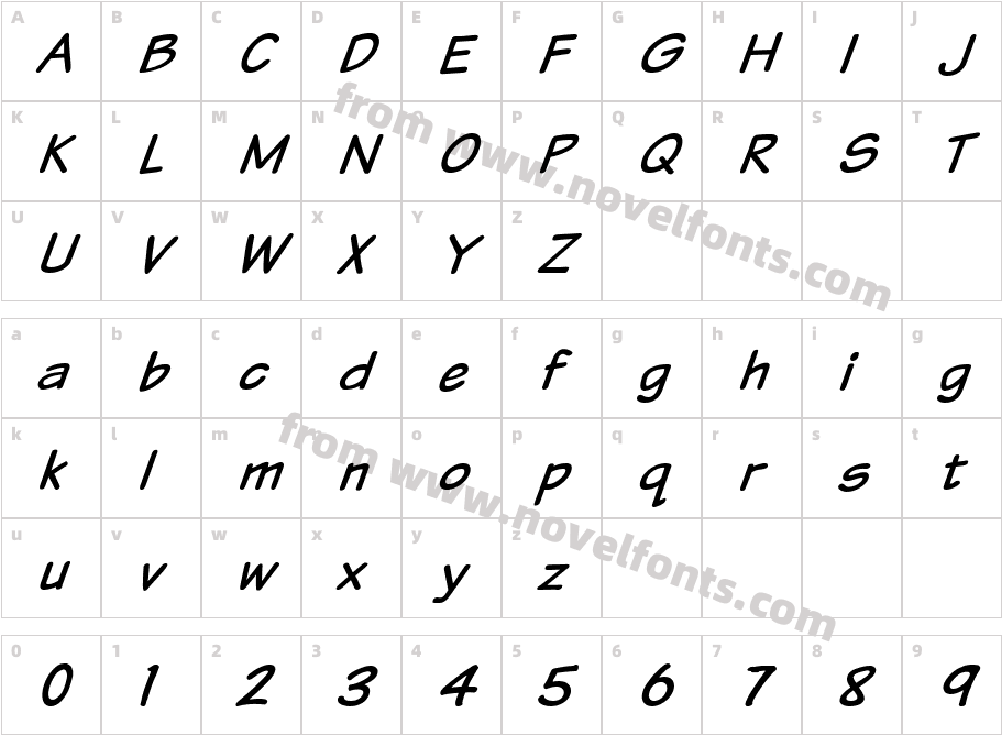 VTCSundaykomixItalicCharacter Map