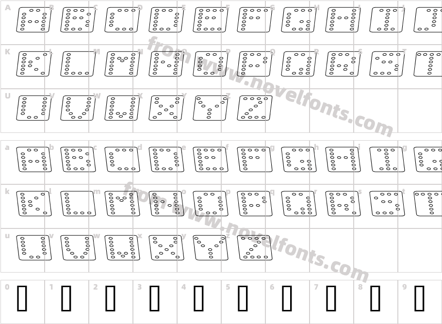 Domino flad kursiv omridsCharacter Map