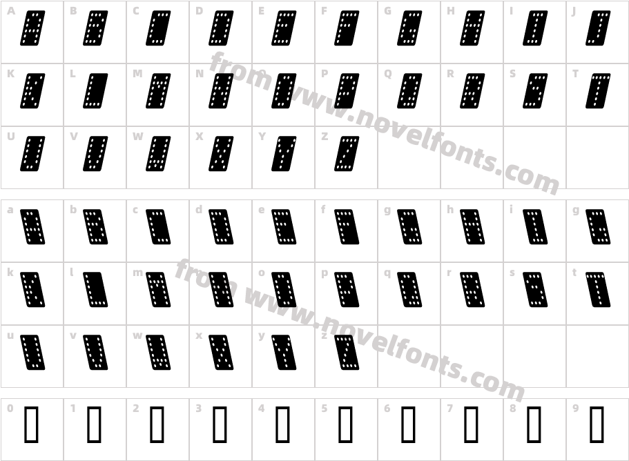 Domino smal kursivCharacter Map