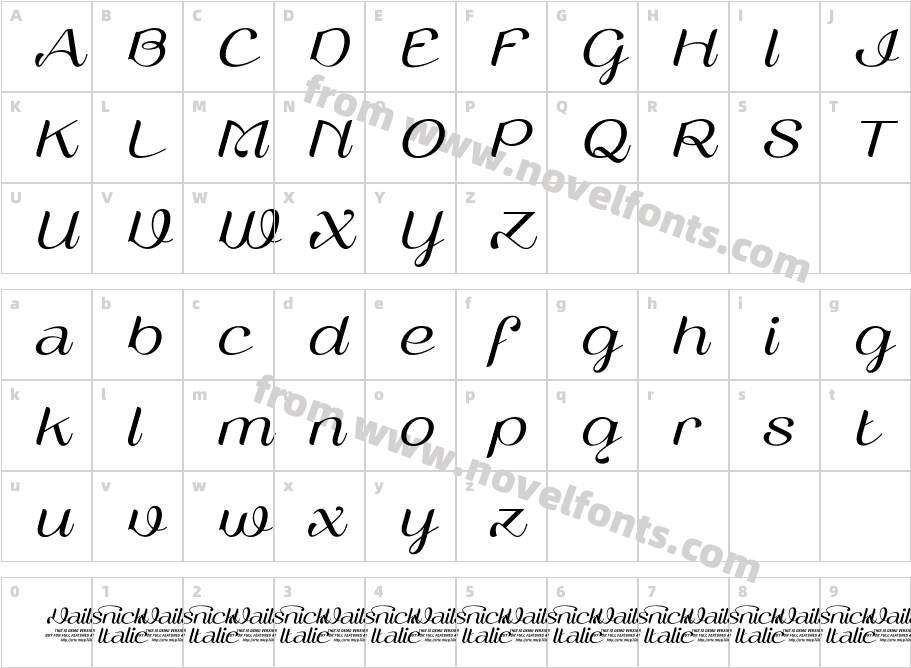 Vailsnick Italic DemoCharacter Map