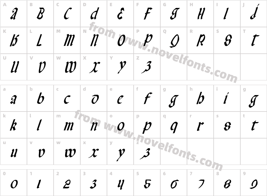 Valerius Condensed ItalicCharacter Map