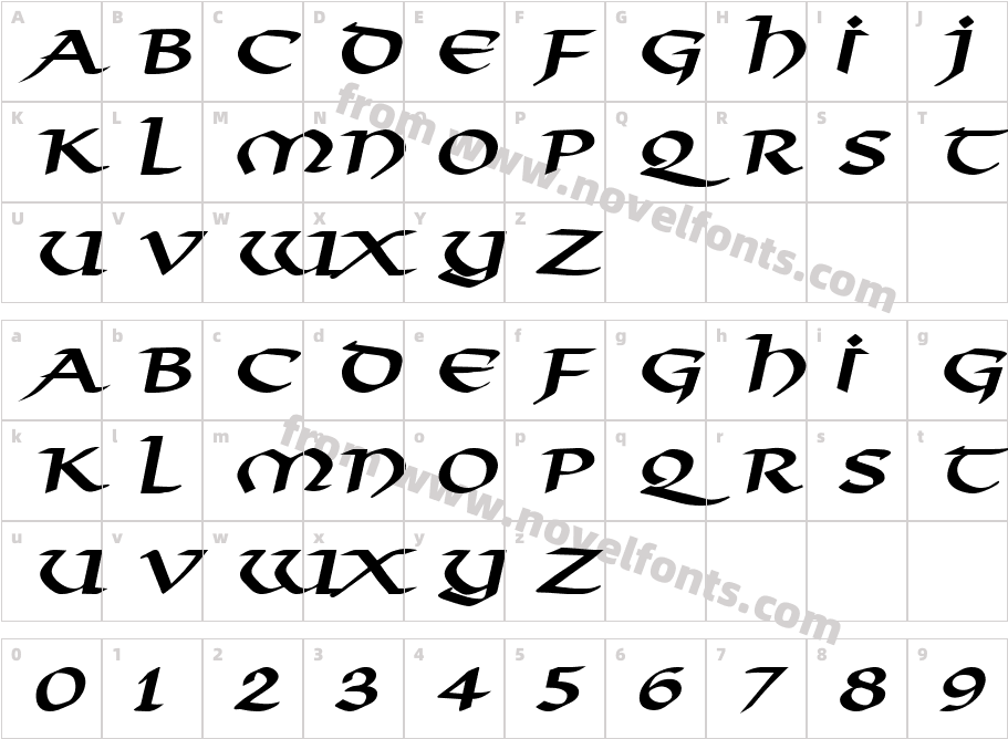 Valhalla Wide BoldItalicCharacter Map