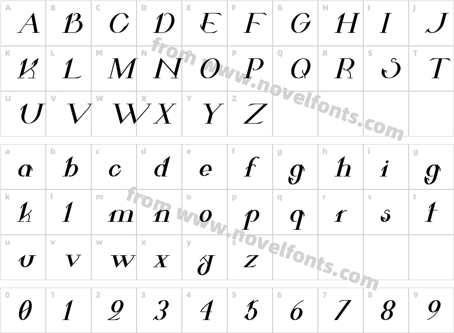 Valkyrie Bold Extended ItalicCharacter Map