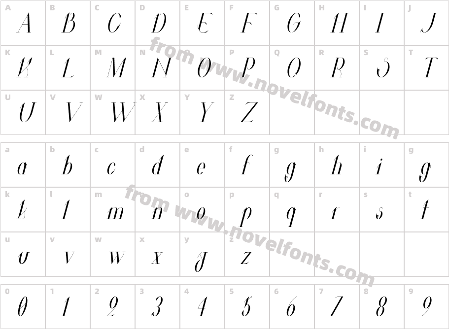 Valkyrie Condensed ItalicCharacter Map