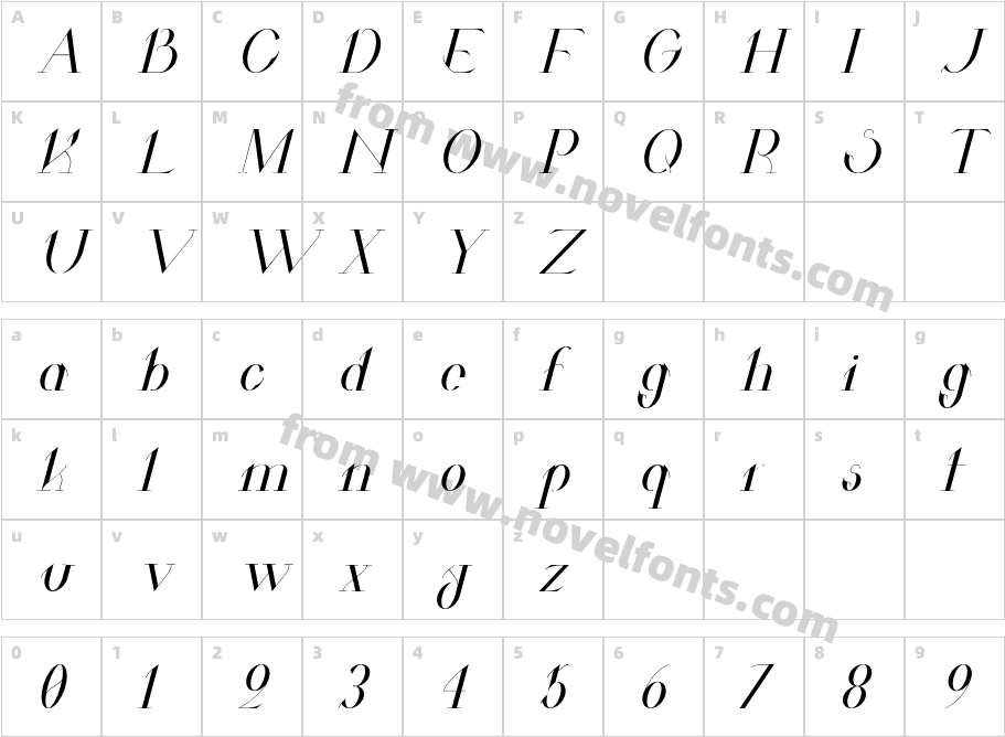 Valkyrie ItalicCharacter Map