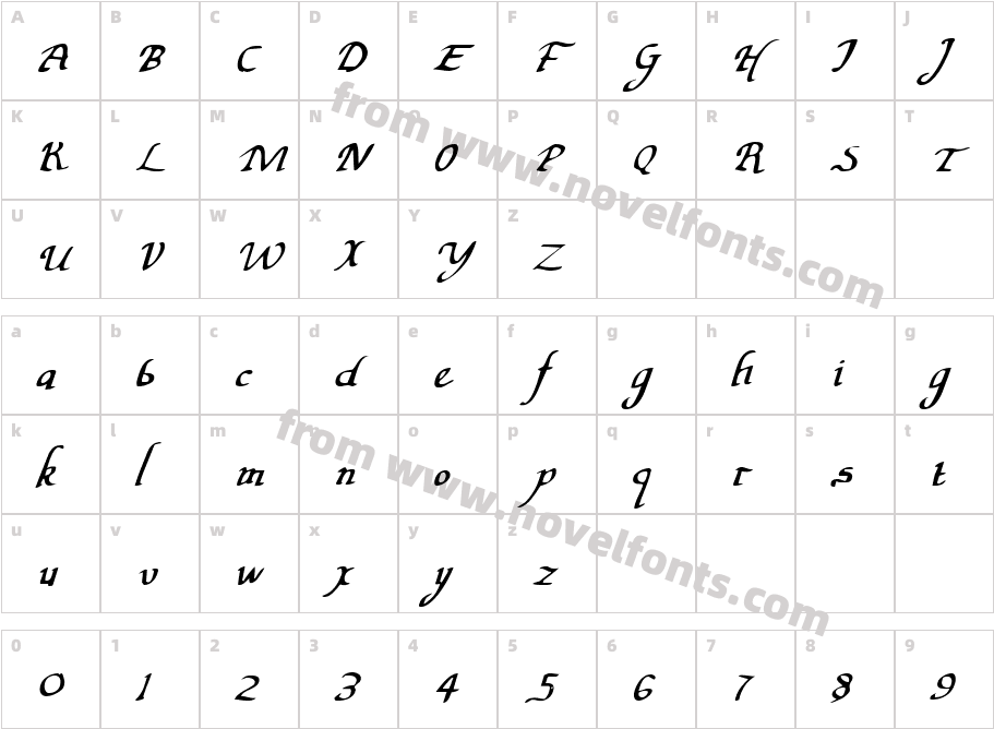 Valley Forge ItalicCharacter Map