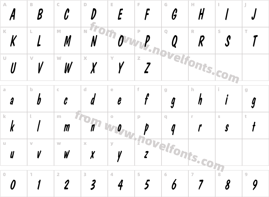 DonCasualCondensedItalicSWFTECharacter Map