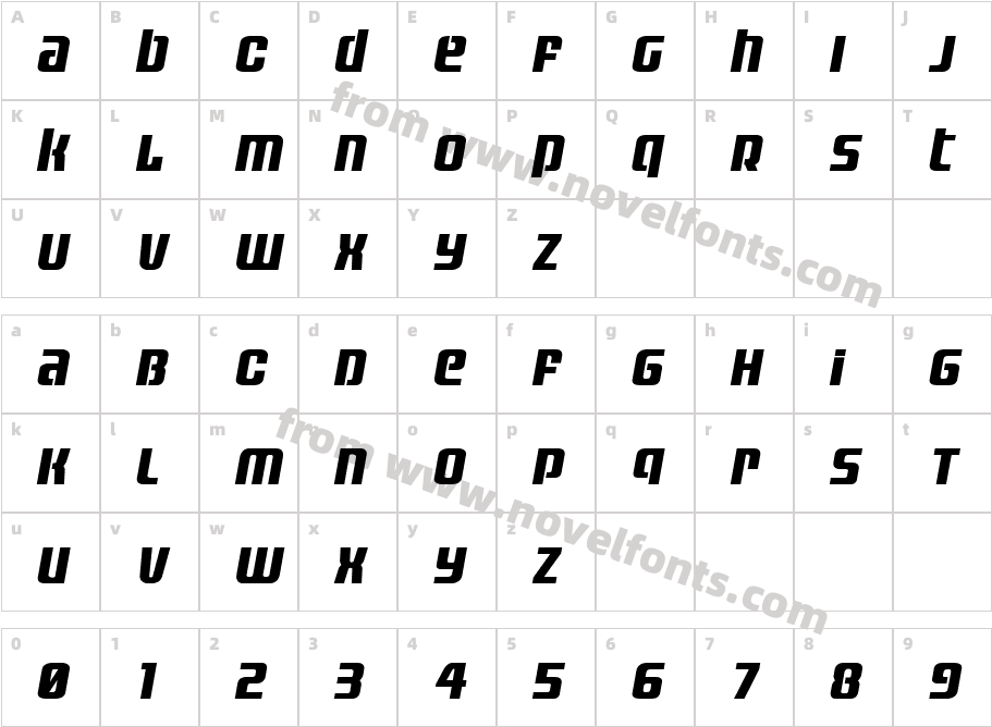 Vanguardian ItalicCharacter Map