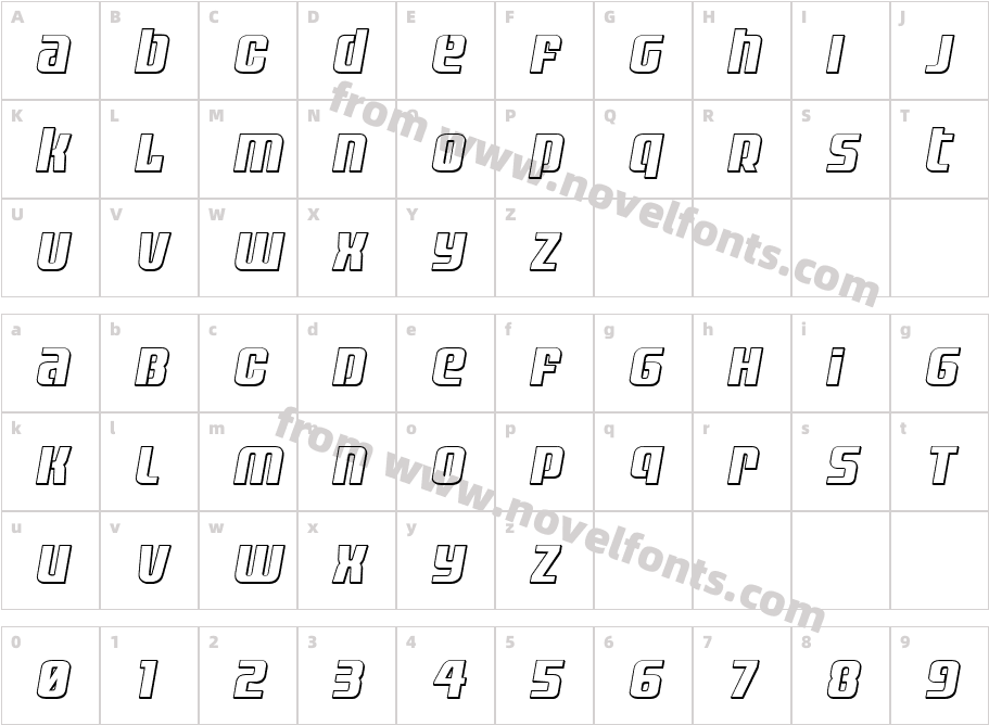 Vanguardian Outline ItalicCharacter Map