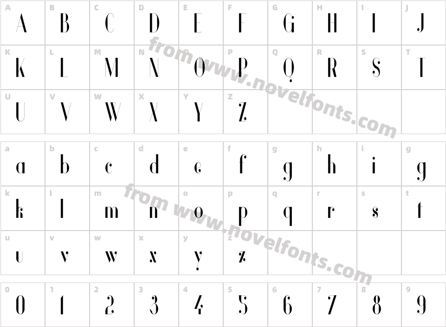 Vanity-BoldNarrowCharacter Map