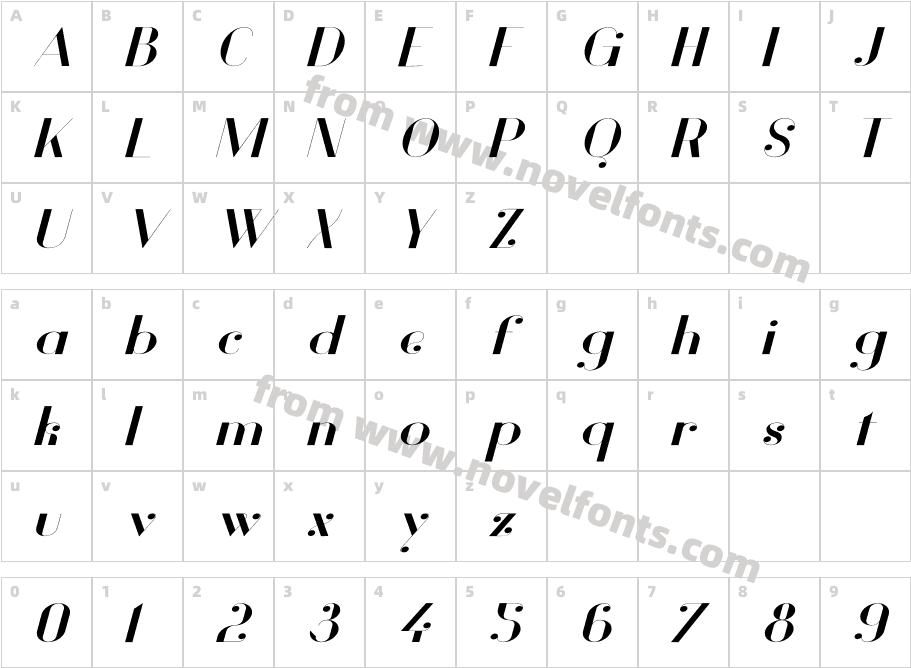 Vanity-BoldWideItalicCharacter Map