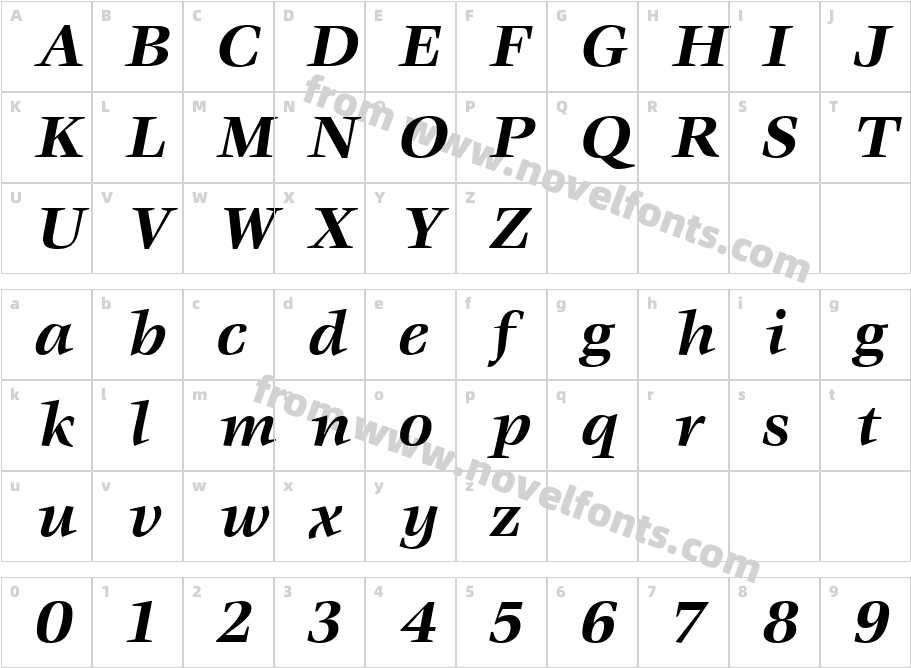 Veljovic Bold ItalicCharacter Map