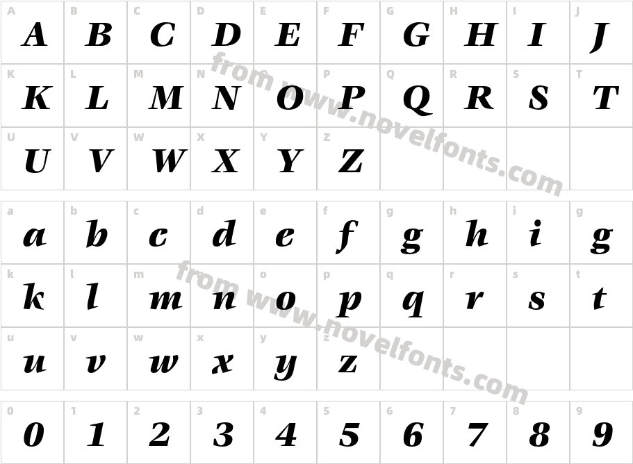 Veljovic-BlackItalicCharacter Map