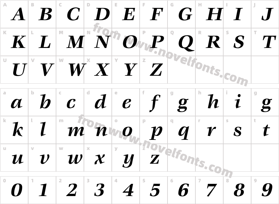 VeljovicBoldItalicCharacter Map