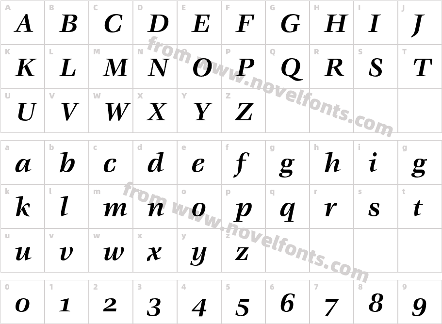 VeljovicEF-BoldItalicOsFCharacter Map