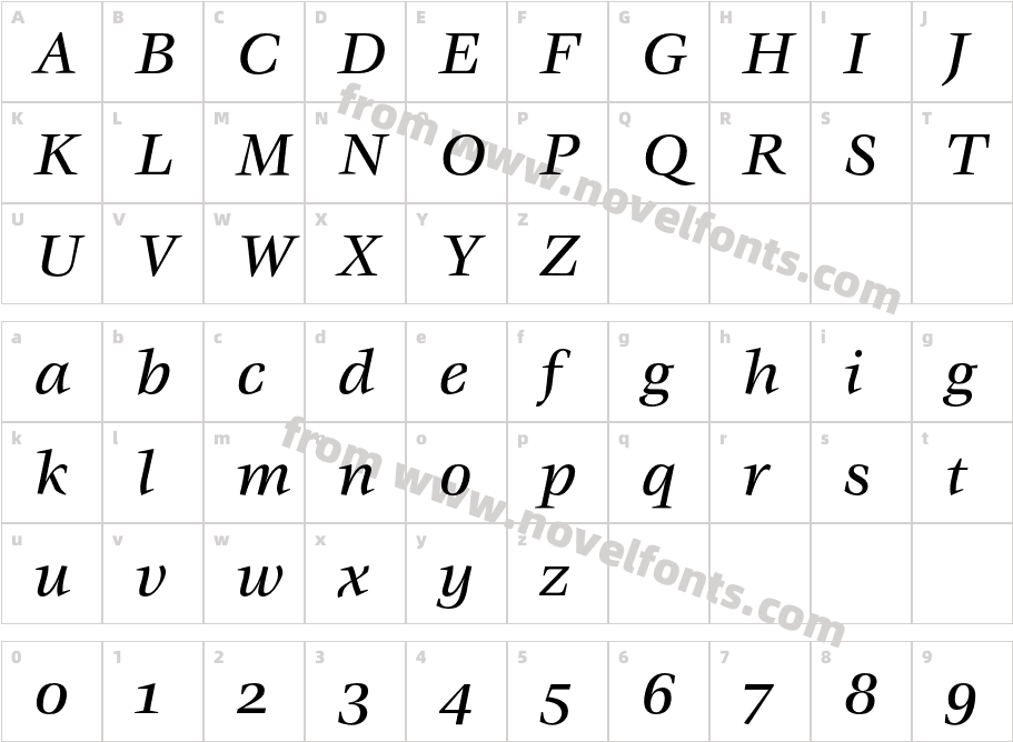 VeljovicEF-MediumItalicOsFCharacter Map