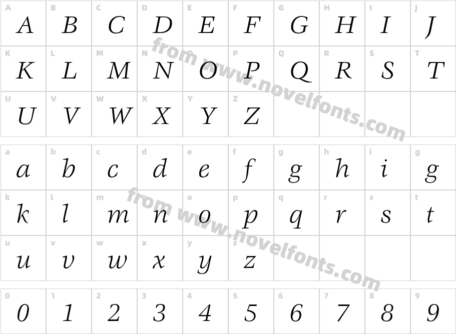 VeljovicStd-BookItalicCharacter Map