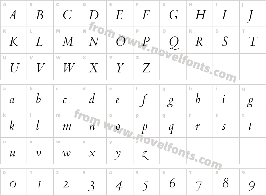 Venetian 301 Italic BTCharacter Map