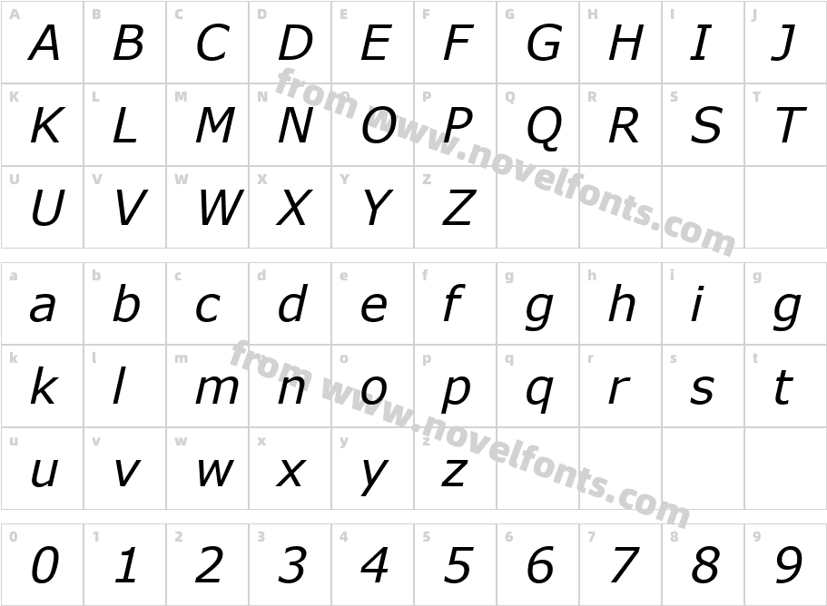 Verdana ItaliqueCharacter Map