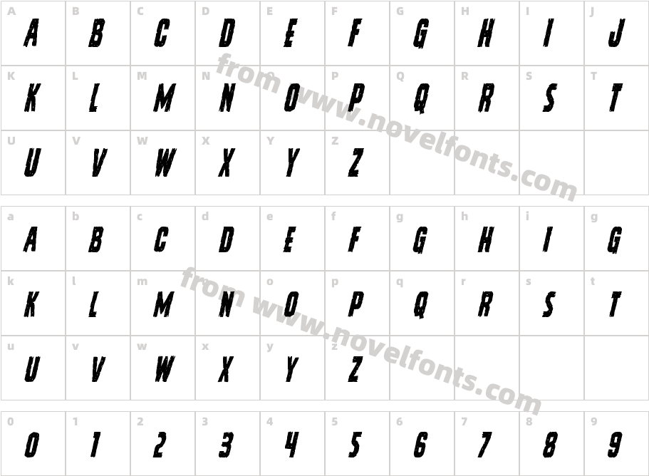 Vicious Hunger Condensed ItalicCharacter Map