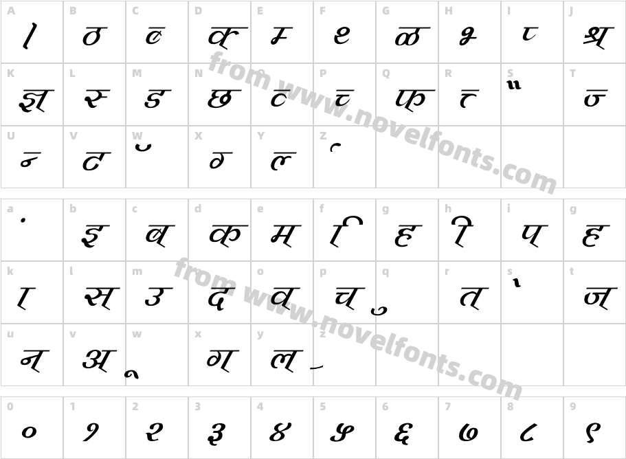 Vimal ItalicCharacter Map